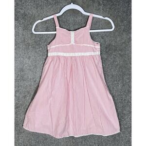 Janie And Jack Dress Girls Size 6 White Pink Striped Cotton Lined Sleeveless